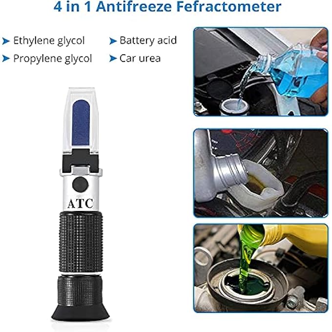 AOKUY ANTIFREEZE REFRACTOMETER, HAND REFRACTOMETER, COOLANT TESTER FOR ETHYLENE GLYCOL, PROPYLENE GLYCOL, FREEZING POINT OF COOLING WATER WINDSCREEN WATER ADBLUE BATTERY ACID, UREA CONCENTRATION OF - Image 2